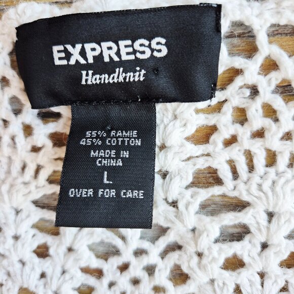 EXPRESS Handknit Crochet Ramie Cotton Boho Cardigan Cover-Up Long Sleeve White - Picture 7 of 11
